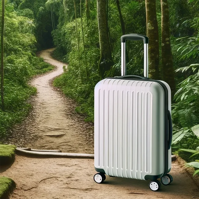 preparation for an ayahuasca retreat, travel suitcases against the backdrop of the Peruvian jungle